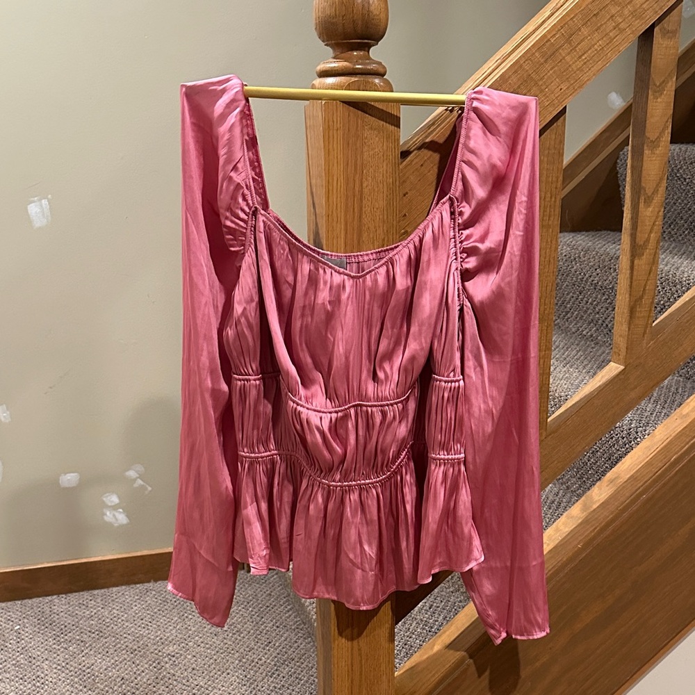 H&M Rose Satin Peasant Top